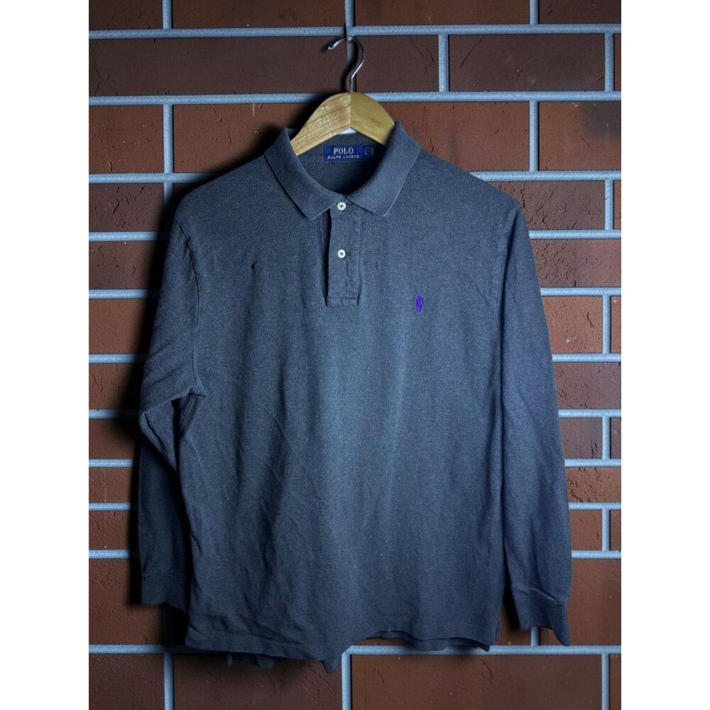 Polo Ralph Lauren Long Sleeve Polo Shirt Men's Large Gray Purple Pony